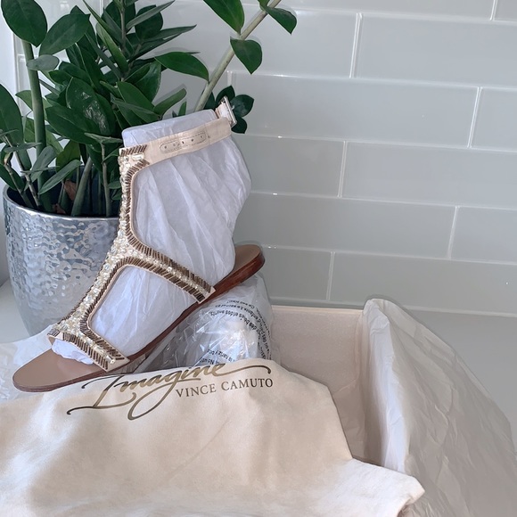 Imagine Vince Camuto Gold and Brown Embellished Sandal - Picture 6 of 6